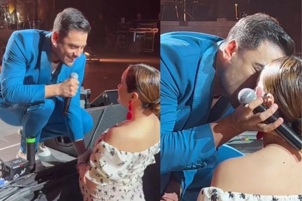 Carlos Rivera y Cynthia Rodríguez se encuentran en la recta final en la etapa del embarazo de su primer hijo, compartiendo un emotivo momento en uno de sus conciertos.
