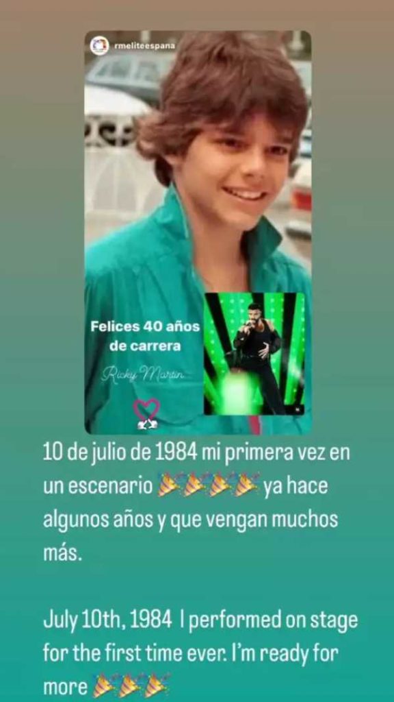 Ricky Martin celebra 40 Años de carrera con tierno recuerdo de su infancia.