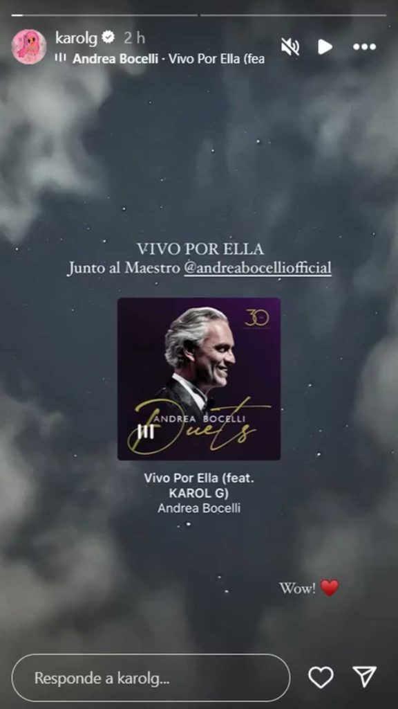 Karol G sorprende con su colaboración en la nueva versión de "Vivo Por Ella" junto a Andrea Bocelli