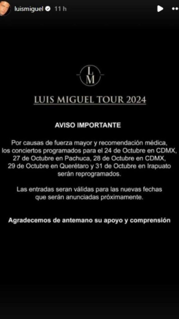 Luis Miguel cancela conciertos en México por motivos de salud