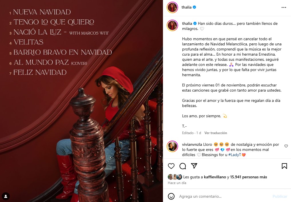 Thalía pide milagro para su hermana Ernestina Sodi y agradece apoyo incondicional de sus fans