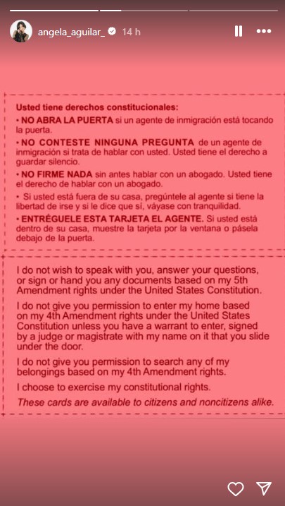 Ángela Aguilar alza su voz en defensa de los inmigrantes latinos en Estados Unidos